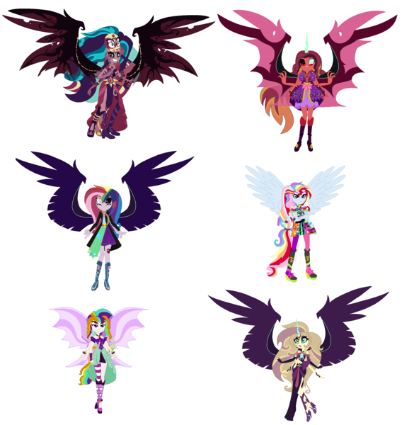 Size: 2300x2360 | Tagged: safe, artist:prettycelestia, adagio dazzle, applejack, aria blaze, gaea everfree, pinkie pie, sonata dusk, sunset shimmer, twilight sparkle, ponified, siren, equestria girls, breasts, busty applejack, clothes, dress, drunk, drunk twilight, fusion, gem, gloves, gown, high heels, horn, image, lil miss rarity, midnight sparkle, murderous mane 6, murdershy, pinkamena diane pie, png, rainbooms, rainbow factory dash, shoes, siren gem, sirenified, species swap, sunset satan, the dazzlings