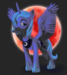 Size: 1733x1932 | Tagged: safe, artist:rollo32, artist:rollo3200, derpibooru import, princess luna, alicorn, pony, black background, blood moon, blue hair, female, full body, halloween, holiday, image, mare, moon, nightmare night, png, simple background, solo, spread wings, wings