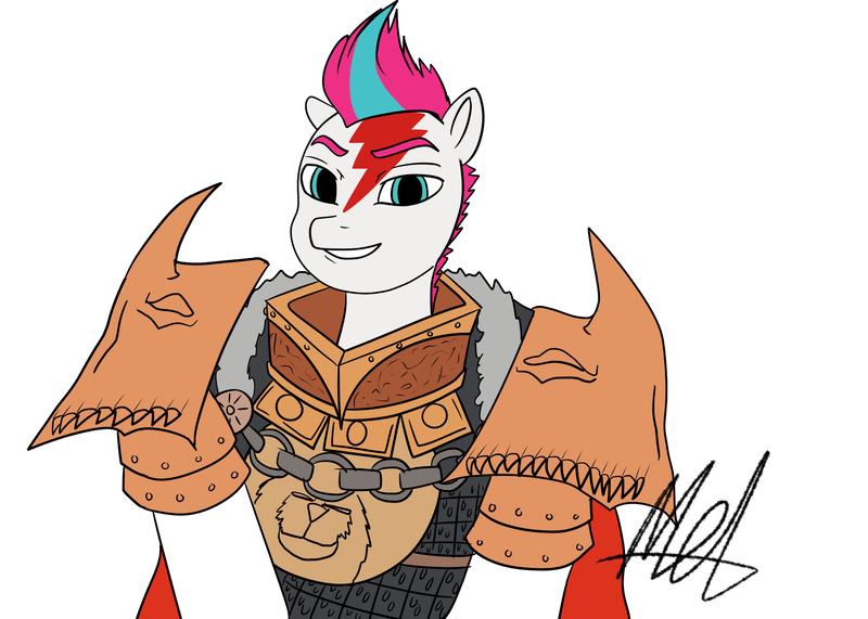 Size: 1680x1200 | Tagged: safe, artist:rawmel, derpibooru import, zipp storm, pegasus, pony, mlp fim's twelfth anniversary, armor, clothes, colored, cosplay, costume, female, flat colors, g5, image, jaghatai khan, looking at you, mare, png, primarch, simple background, smiling, space marine, tattoo, warhammer (game), warhammer 40k, white background, white scars