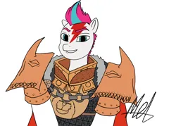 Size: 1680x1200 | Tagged: safe, artist:rawmel, derpibooru import, zipp storm, pegasus, pony, mlp fim's twelfth anniversary, armor, clothes, colored, cosplay, costume, female, flat colors, g5, image, jaghatai khan, looking at you, mare, png, primarch, simple background, smiling, space marine, tattoo, warhammer (game), warhammer 40k, white background, white scars