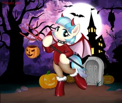 Size: 1524x1288 | Tagged: safe, artist:vinilyart, derpibooru import, coco pommel, earth pony, pony, semi-anthro, clothes, costume, devil horns, female, halloween, halloween costume, holiday, horns, image, mare, nightmare night, png