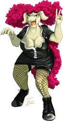 Size: 1309x2494 | Tagged: safe, artist:jamescorck, derpibooru import, oc, oc:cotton bucket, anthro, breasts, cleavage, clothes, cosplay, costume, image, png, rocky horror picture show, simple background, solo, transparent background