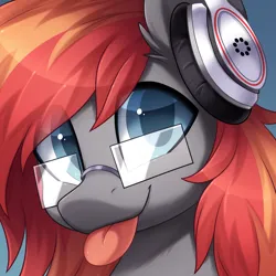 Size: 1000x1000 | Tagged: safe, artist:scarlet-spectrum, derpibooru import, oc, oc:solder point, unofficial characters only, earth pony, pony, :p, blue eyes, bust, commission, cute, glasses, headphones, image, male, png, simple background, solo, stallion, tongue out