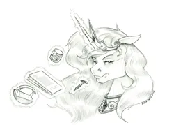 Size: 1500x1075 | Tagged: safe, artist:baron engel, derpibooru import, princess luna, alicorn, pony, cup, drink, female, grayscale, ice, image, jpeg, mare, monochrome, nail, paper, pencil drawing, story in the source, story included, traditional art