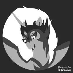 Size: 2313x2314 | Tagged: safe, artist:autumnsfur, derpibooru import, daybreaker, alicorn, pony, mlp fim's twelfth anniversary, black and white, digital art, evil, evil grin, female, fire, g4, grayscale, grin, halloween, high res, holiday, icon, image, jack-o-lantern, jack-o-lantern design, logo, mare, monochrome, nightmare night, png, pumpkin, pumpkin design, signature, simple background, smiling, smirk, solo