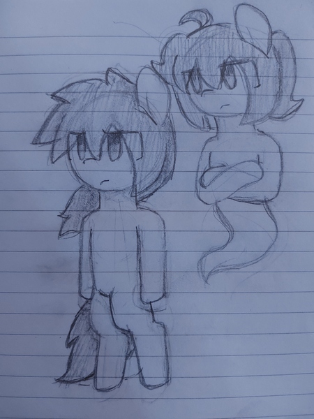 Size: 3468x4624 | Tagged: safe, artist:seylan, derpibooru import, oc, oc:cherro, oc:kurkou, unofficial characters only, ghost, ghost pony, pony, undead, image, jpeg, lined paper, traditional art