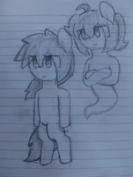 Size: 3468x4624 | Tagged: safe, artist:seylan, derpibooru import, oc, oc:cherro, oc:kurkou, unofficial characters only, ghost, ghost pony, pony, undead, image, jpeg, lined paper, traditional art