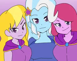 Size: 1280x1015 | Tagged: safe, artist:studiodraw, derpibooru import, fuchsia blush, lavender lace, trixie, equestria girls, breasts, image, jpeg, trixie and the illusions