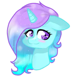 Size: 600x600 | Tagged: safe, artist:thecreativerey, derpibooru import, oc, unofficial characters only, pony, unicorn, blushing, bust, ethereal mane, eyelashes, female, image, mare, png, smiling, solo, starry mane