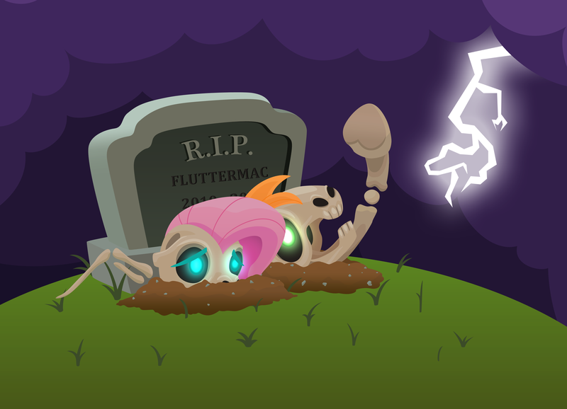 Size: 3600x2600 | Tagged: safe, anonymous artist, derpibooru import, big macintosh, fluttershy, earth pony, pegasus, pony, skeleton pony, series:fm holidays, bone, female, fluttermac, frog (hoof), glow, glowing eyes, grave, gravestone, halloween, high res, holiday, image, lightning, lineless, male, mare, night, png, rest in peace, shipping, skeleton, stallion, straight, underhoof