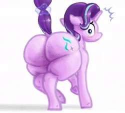 Size: 996x906 | Tagged: suggestive, artist:crazy water, derpibooru import, starlight glimmer, pony, unicorn, aggie.io, ass, blushing, butt, female, glimmer glutes, image, jpeg, large butt, looking back, lowres, magic, mare, raised tail, solo, tail, tail pull, telekinesis, the ass was fat, wide hips