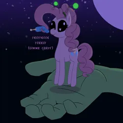 Size: 3500x3500 | Tagged: safe, artist:legendoflink, derpibooru import, pinkie pie, alien, alien pony, pony, cute, dialogue, diapinkes, disembodied hand, floating, hand, image, moon, pinktober, png, raygun, simple background, slim, solo, stars, text, thin legs, tiny, tiny ponies