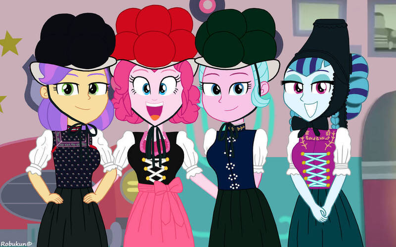 Size: 1131x707 | Tagged: safe, artist:robukun, derpibooru import, pinkie pie, sonata dusk, sunny sugarsocks, tip top, equestria girls, doo wop, image, jpeg