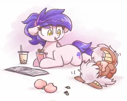 Size: 1280x1024 | Tagged: safe, artist:sugar morning, derpibooru import, oc, oc:neon sythwave, oc:polistar, dracony, dragon, hybrid, pony, book, colt, cutie mark, eating, female, foal, food, image, jpeg, looking, male, mare, nom, peach