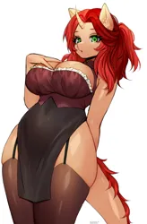 Size: 2298x3508 | Tagged: artist needed, suggestive, derpibooru import, oc, oc:polinastar, unofficial characters only, anthro, dracony, dragon, hybrid, breasts, dragoness, female, green eyes, image, looking at you, png, simple background, solo, solo female, white background