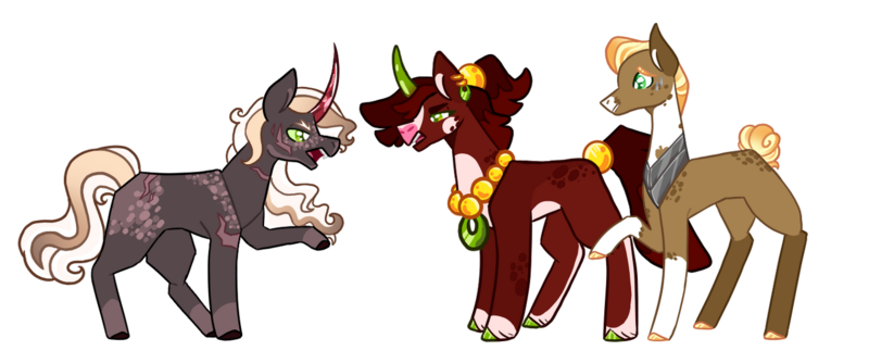Size: 1280x535 | Tagged: safe, artist:loutro, derpibooru import, oc, unofficial characters only, earth pony, pony, unicorn, argument, crystal horn, curved horn, ear piercing, earring, female, horn, image, jewelry, magical gay spawn, male, mare, necklace, offspring, parent:big macintosh, parent:king sombra, parents:sombratosh, peytral, piercing, png, scar, siblings, simple background, stallion, sweat, sweatdrop, transparent background, trio