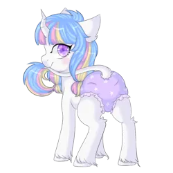 Size: 1000x1000 | Tagged: safe, artist:veincchi, derpibooru import, oc, oc:lorelei, unofficial characters only, pony, unicorn, biting, blushing, butt, commission, cute, diaper, female, filly, foal, horn, image, leonine tail, mare, plot, png, simple background, solo, tail, tail bite, transparent background, unicorn oc, unshorn fetlocks