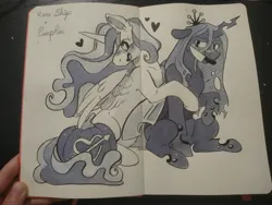 Size: 4000x3000 | Tagged: safe, artist:cutepencilcase, derpibooru import, princess celestia, queen chrysalis, alicorn, changeling, changeling queen, pony, chryslestia, female, image, jpeg, lesbian, shipping