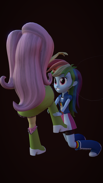 Size: 1080x1920 | Tagged: questionable, artist:palmman529, derpibooru import, fluttershy, rainbow dash, equestria girls, 3d, blender, boots, clothes, image, png, shoes, socks, tickling