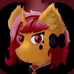 Size: 3000x3000 | Tagged: safe, artist:spiroudada, derpibooru import, oc, oc:dolly hooves, pony, blood, bow, bust, cape, clothes, collar, crossdressing, image, male, png, portrait, red eyes, solo, spooky, stallion