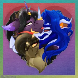 Size: 3462x3462 | Tagged: safe, artist:alzmariowolfe, derpibooru import, oc, oc:alz riel-delano, oc:delta riel-delano, oc:gib riel-delano, alicorn, bat pony, bat pony alicorn, changeling, gryphon, pony, :p, bat wings, g4, heart, horn, image, jewelry, lgbt, png, polyamory, ring, shipping, smiling, tongue out, unshorn fetlocks, wings