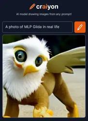 Size: 1162x1600 | Tagged: safe, craiyon, dall·e mini, derpibooru import, machine learning generated, gilda, gryphon, female, image, irl, nightmare fuel, photo, png, realistic, solo