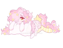 Size: 1280x960 | Tagged: safe, artist:lynesssan, derpibooru import, pegasus, pony, clothes, colored wings, deviantart watermark, female, image, lying down, mare, obtrusive watermark, pillow, png, prone, socks, solo, striped socks, two toned wings, watermark, wings