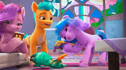 Size: 1280x712 | Tagged: safe, derpibooru import, screencap, hitch trailblazer, izzy moonbow, pipp petals, sparky sparkeroni, my little pony: make your mark, my little pony: make your mark chapter 2, spoiler:g5, spoiler:my little pony: make your mark chapter 2, animated, awww, carrot, food, g5, image, mobile phone, phone, sad, sound, stained glass window, the traditional unicorn sleep-over, unhappy, webm, whimpering