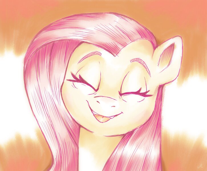 Size: 4096x3383 | Tagged: safe, artist:docwario, derpibooru import, fluttershy, pegasus, pony, bust, cute, eyebrows, eyes closed, female, fluttober, high res, image, jpeg, mare, open mouth, open smile, shyabetes, smiling, solo