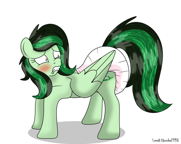 Size: 3159x2507 | Tagged: suggestive, artist:lynnthenerdkitty, derpibooru import, oc, oc:eden shallowleaf, unofficial characters only, pegasus, pony, blushing, commission, diaper, diaper fetish, fetish, flustered, image, non-baby in diaper, png, shocked, simple background, solo, transparent background