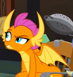 Size: 699x728 | Tagged: safe, derpibooru import, screencap, smolder, dragon, a horse shoe-in, cropped, dragoness, female, image, png, raised eyebrow, solo