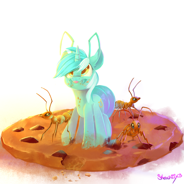 Size: 1280x1280 | Tagged: safe, artist:sketchiix3, derpibooru import, lyra heartstrings, ant, insect, pony, unicorn, image, png, solo