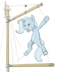 Size: 402x500 | Tagged: safe, artist:adeptus-monitus, derpibooru import, trixie, pony, unicorn, image, jpeg, pun, sail, solo, tied up, trixail