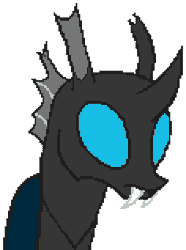 Size: 236x318 | Tagged: safe, artist:bjsampson, derpibooru import, changeling, animated, blinking, cute, cuteling, drone, fangs, gif, horn, image, open mouth, pixel art, simple background, solo, tongue out, white background