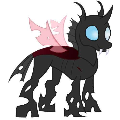 Size: 500x500 | Tagged: safe, artist:bjsampson, derpibooru import, oc, oc:coxa, unofficial characters only, changeling, anisocoria, changeling oc, image, male, png, red changeling, scar, simple background, smiling, solo