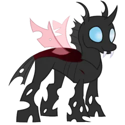 Size: 500x500 | Tagged: safe, artist:bjsampson, derpibooru import, oc, oc:coxa, unofficial characters only, changeling, anisocoria, changeling oc, image, male, png, red changeling, scar, simple background, smiling, solo