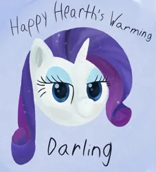 Size: 1018x1123 | Tagged: safe, artist:bjsampson, derpibooru import, rarity, unicorn, darling, female, hearth's warming, image, looking at you, png, smiling, solo, text