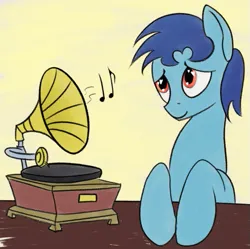 Size: 501x498 | Tagged: safe, artist:bjsampson, derpibooru import, oc, oc:swordy, unofficial characters only, earth pony, pony, image, listening to music, male, music, phonograph, png, smiling, solo