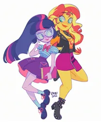 Size: 2067x2490 | Tagged: safe, artist:chibicmps, derpibooru import, sci-twi, sunset shimmer, twilight sparkle, equestria girls, bisexual, book, female, image, jpeg, lesbian, scitwishimmer, shipping, sunsetsparkle