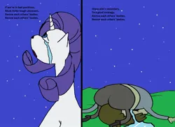 Size: 1024x745 | Tagged: safe, artist:idolkve, derpibooru import, rarity, crossover, crossover shipping, crying, female, image, jpeg, male, meme, muscle man, night, regular show, shipping, straight