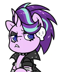 Size: 583x716 | Tagged: safe, artist:paperbagpony, derpibooru import, starlight glimmer, alternate hairstyle, angry, choker, clothes, goth, gothic, image, makeup, png, simple background, skull, spiked choker, white background