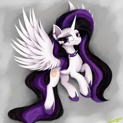 Size: 4000x4000 | Tagged: safe, artist:ser-p, derpibooru import, princess celestia, pony, absurd resolution, alternate hairstyle, choker, flying, image, lidded eyes, looking at you, png, punklestia, solo, spiked choker, spread wings, wings