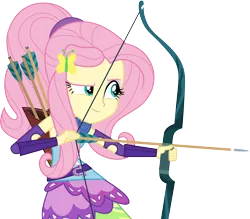 Size: 3418x3000 | Tagged: safe, artist:cloudyglow, derpibooru import, fluttershy, equestria girls, friendship games, .ai available, archer, arrow, bow (weapon), bow and arrow, clothes, female, high res, image, png, simple background, smiling, solo, transparent background, vector, weapon