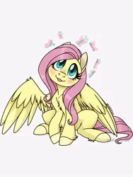 Size: 750x1000 | Tagged: safe, artist:m00nstonee, derpibooru import, fluttershy, pegasus, blushing, chest fluff, image, jpeg, simple background, solo, white background