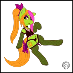 Size: 4000x4000 | Tagged: suggestive, artist:dice-warwick, derpibooru import, oc, oc:lottery, earth pony, pony, fallout equestria, bedroom eyes, black underwear, clothes, collar, ear piercing, fishnets, image, piercing, png, prostitution, solo, underwear, vest