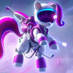Size: 1024x1024 | Tagged: safe, artist:orenjikuma, derpibooru import, machine learning assisted, rarity, pony, unicorn, astronaut, female, flying, helmet, image, jetpack, mare, png, solo, solo female, space, spacesuit
