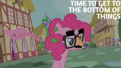 Size: 1920x1080 | Tagged: safe, derpibooru import, edit, edited screencap, editor:quoterific, screencap, gummy, pinkie pie, party of one, groucho mask, image, png