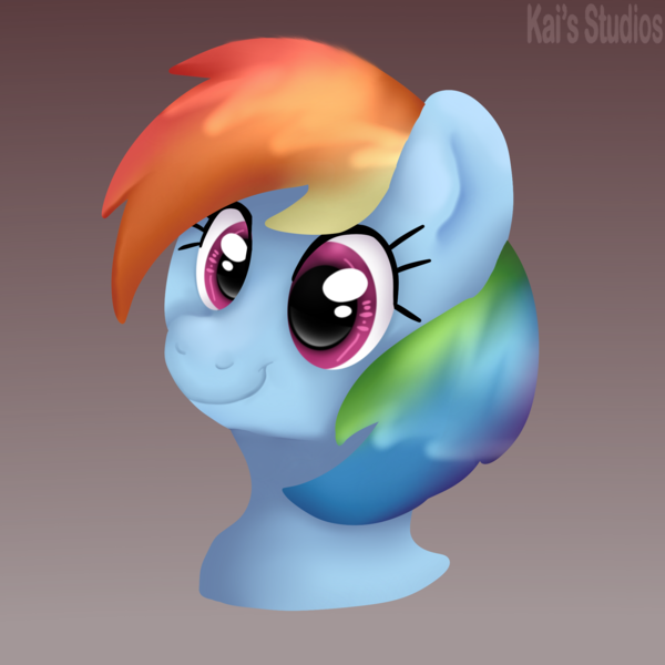 Size: 2000x2000 | Tagged: safe, artist:kaifurry, derpibooru import, rainbow dash, pegasus, pony, bust, gradient background, grin, high res, image, lineless, painting, png, smiling, solo, wide eyes