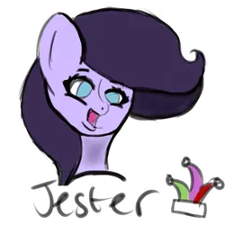 Size: 5000x5000 | Tagged: safe, artist:houndy, derpibooru import, oc, oc:jester quinn, unofficial characters only, bat pony, bust, cute, eyeliner, hat, image, jester, jester hat, makeup, png, portrait, simple, simple background, solo, white background