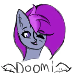 Size: 5000x5000 | Tagged: safe, artist:houndy, derpibooru import, oc, oc:doomi, unofficial characters only, bat pony, bust, cute, happy, image, looking at you, one eye closed, png, portrait, simple, simple background, solo, white background, wings, wink, winking at you